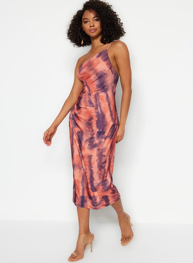 trendyol Printed Bodycon Midi One Shoulder Adjustable Strap Knitted Pencil Dress - Image 1