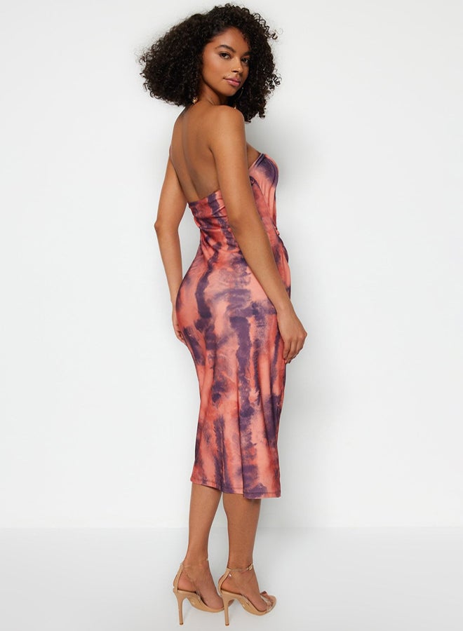 trendyol Printed Bodycon Midi One Shoulder Adjustable Strap Knitted Pencil Dress - Image 3