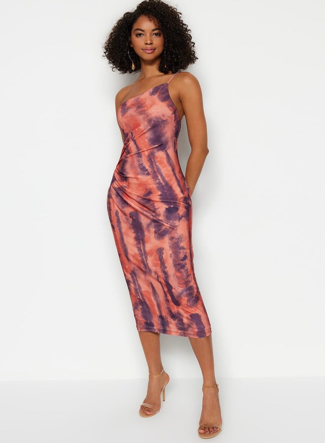 trendyol Printed Bodycon Midi One Shoulder Adjustable Strap Knitted Pencil Dress - Image 2