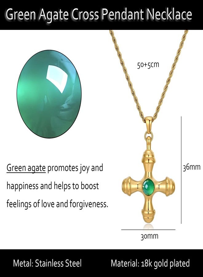 NUZON Sunburst Heart / 2-Tone Interlocking/CZ Evil Eye/Single Pearl/Love Heart Pendant Necklace for Women 18K Gold Chain Necklace Protection Prayer Faith Jewelry, 19.7 inches, Gold Plated, Agate - Image 4