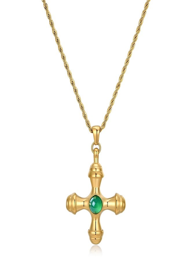 NUZON Sunburst Heart / 2-Tone Interlocking/CZ Evil Eye/Single Pearl/Love Heart Pendant Necklace for Women 18K Gold Chain Necklace Protection Prayer Faith Jewelry, 19.7 inches, Gold Plated, Agate - Image 1