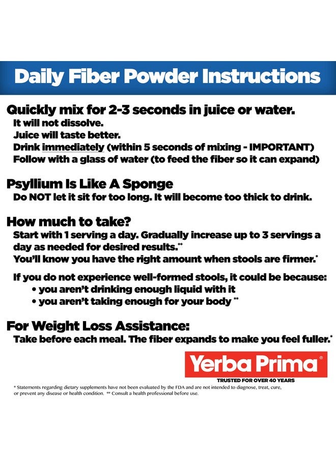 Yerba Prima Daily Fiber Formula 20 Oz Powder Unflavored Concentrated Blend Of Soluble/Insoluble Psyllium Seed Husks Acacia Gum Apple Fiber For Bulk Dietary Bulking Supplement Regularity - Image 5