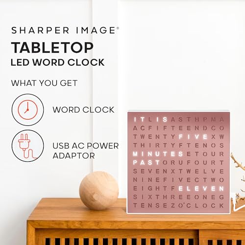 Sharper Image® LED Word Clock – 7.75" Light-Up Digital Clock for Desk & Wall| Modern Time Display Accent Clock| Unique Home Office Décor| Living Room Kitchen Bedroom| Housewarming Gift for Men & Women - Image 2
