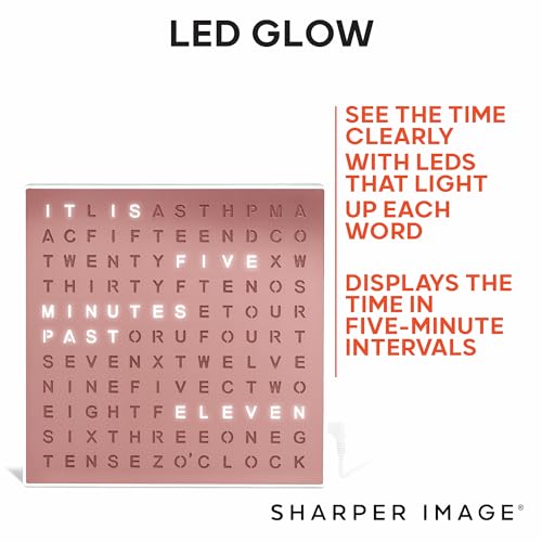 Sharper Image® LED Word Clock – 7.75" Light-Up Digital Clock for Desk & Wall| Modern Time Display Accent Clock| Unique Home Office Décor| Living Room Kitchen Bedroom| Housewarming Gift for Men & Women - Image 5