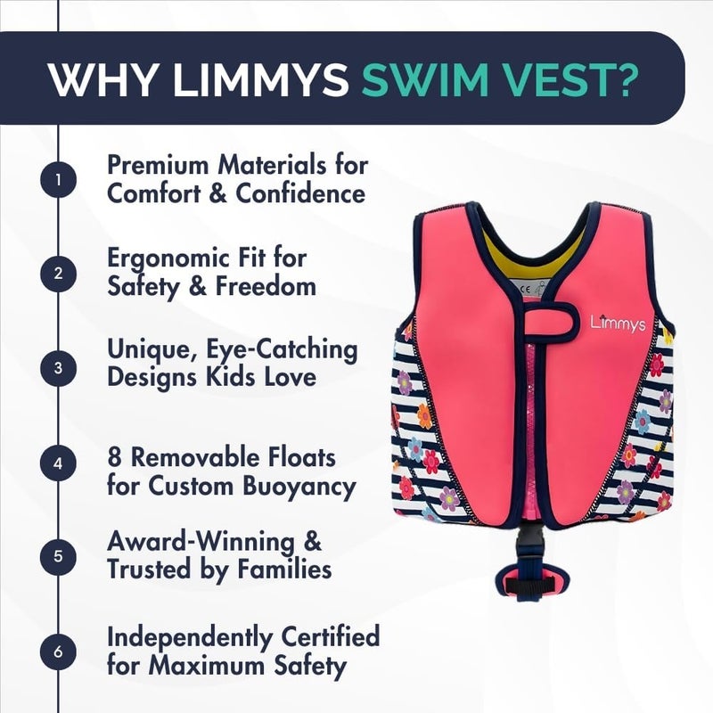Limmys Premium Kids Swim Vest - Toddler Swim Jacket and Buoyancy Swimming Aid - Modern Design Swimming Vest for Boys, Girls and Babies - Drawstring Bag Included - Image 4