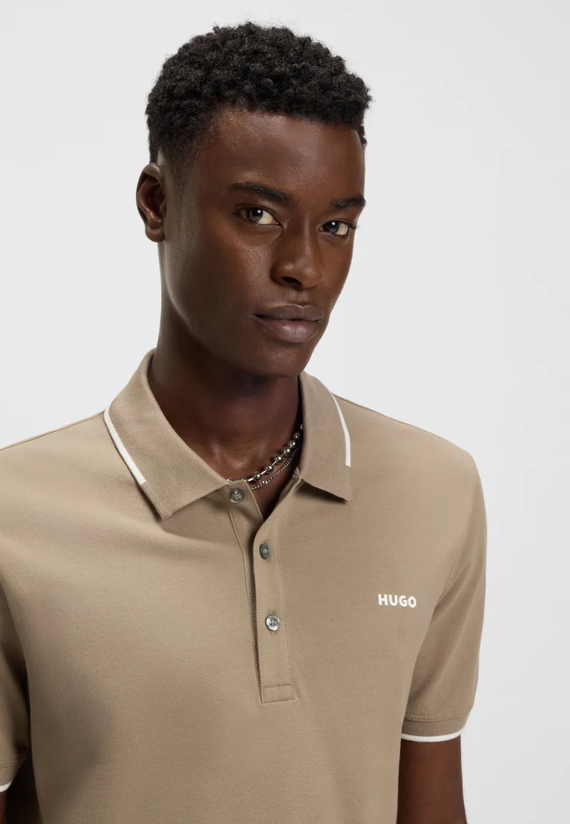 HUGO Stretch-cotton slim-fit polo shirt with printed logo