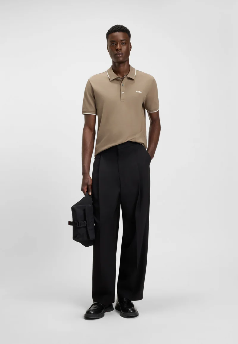 HUGO Stretch-cotton slim-fit polo shirt with printed logo