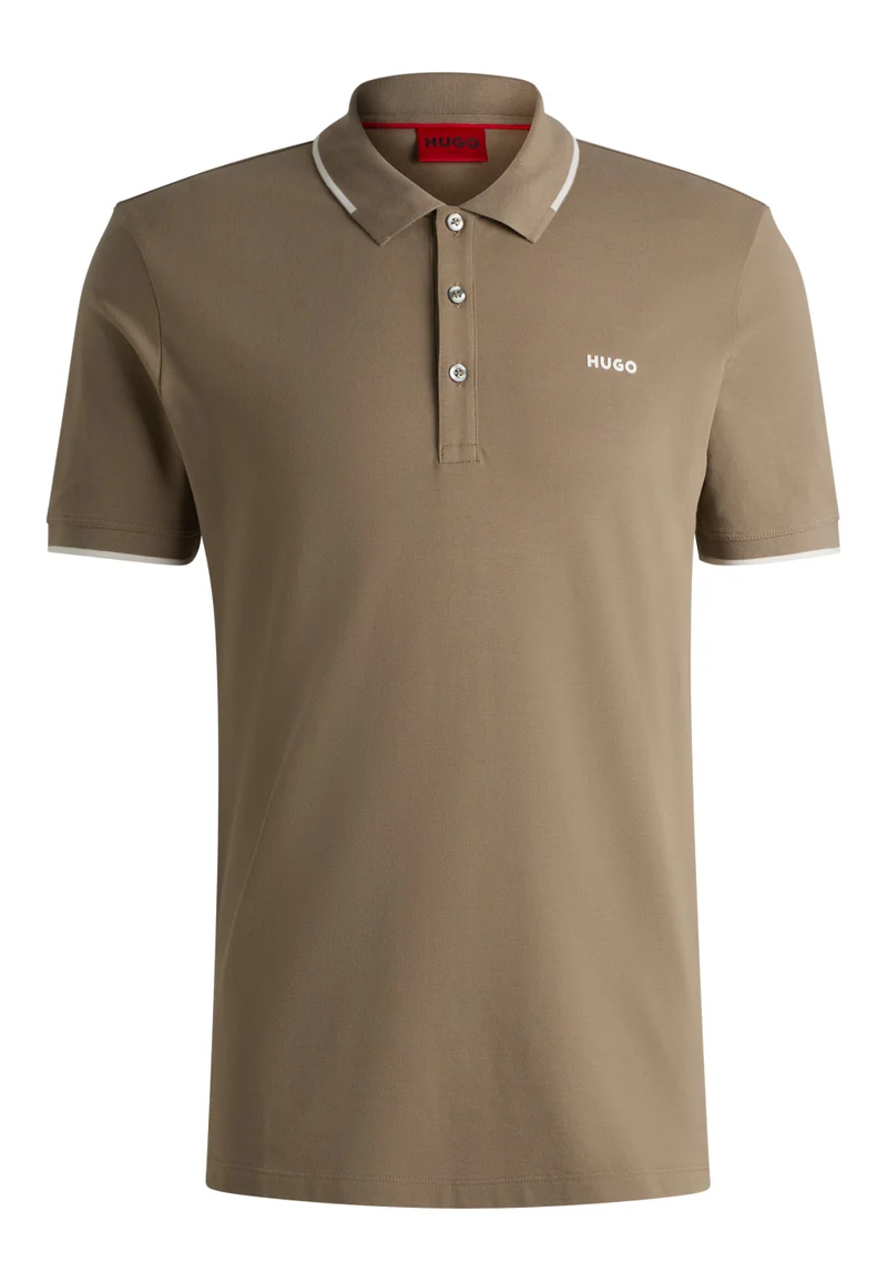 HUGO Stretch-cotton slim-fit polo shirt with printed logo