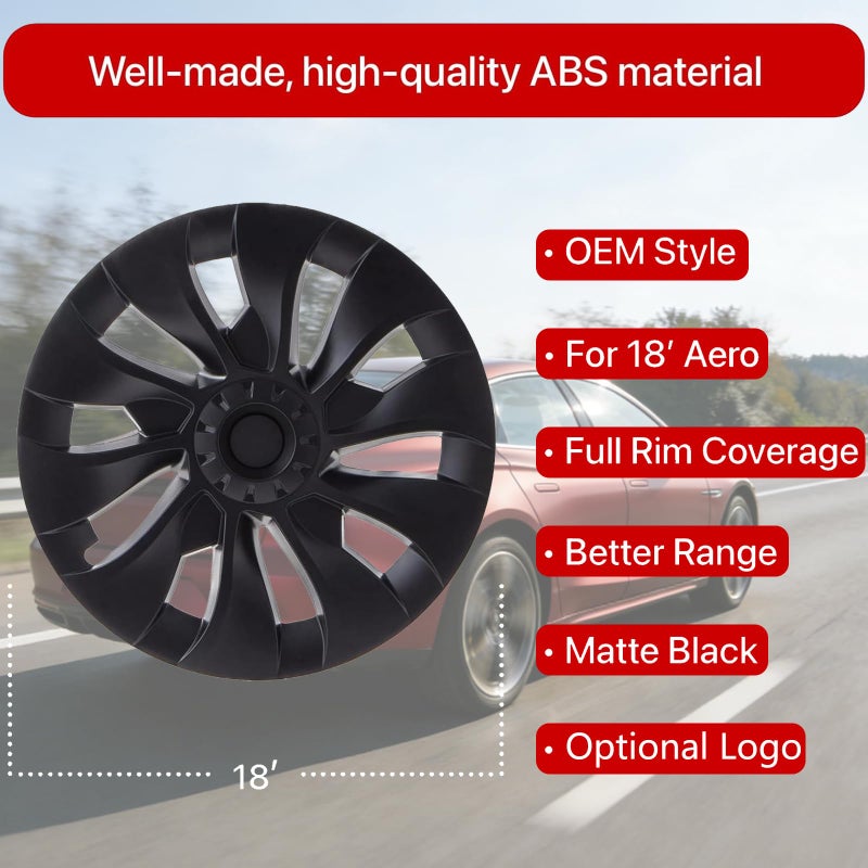 KAVANIC 4PCS Wheel Covers Fits for Tesla Model 3 Hubcap 18 Inch Matte Black Support Logo Long Range Symmetry Design Uberturbine Style for 2017-2023 Model 3 Aero Wheel Cover Replacement (RWD/AWD) - Image 2