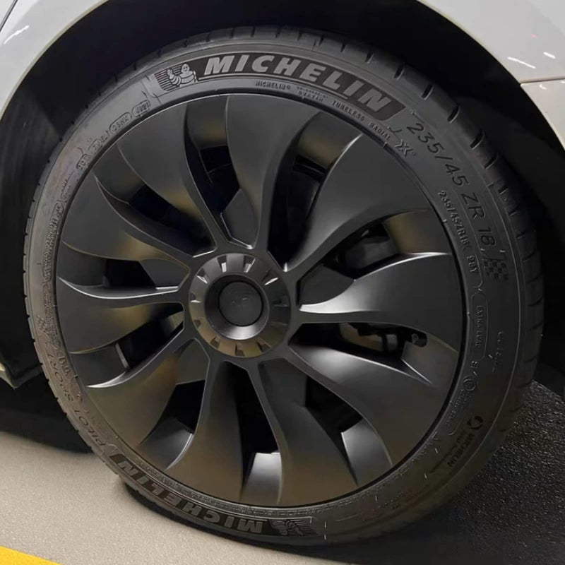 KAVANIC 4PCS Wheel Covers Fits for Tesla Model 3 Hubcap 18 Inch Matte Black Support Logo Long Range Symmetry Design Uberturbine Style for 2017-2023 Model 3 Aero Wheel Cover Replacement (RWD/AWD) - Image 1
