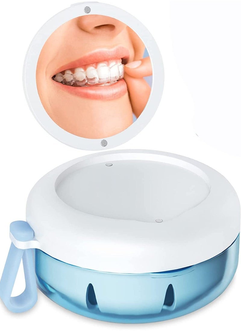 Leak Proof Denture Cup Kit Portable Retainer Case Perfect for Travel, Denture Case Container Cleaning Care for Dentures Aligner Mouth Guard with Denture Brush, Strainer, Removal Tool and Mirror  - Image 1