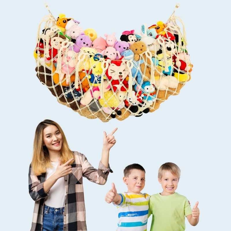 ecofynd Stuffed Soft Toy Organizer Animal Toy Hammock Hanging Cotton Storage Boho Large Corner Plush Toys Net Holder Nursery Kids Play Room Bedroom Kid Room BH013