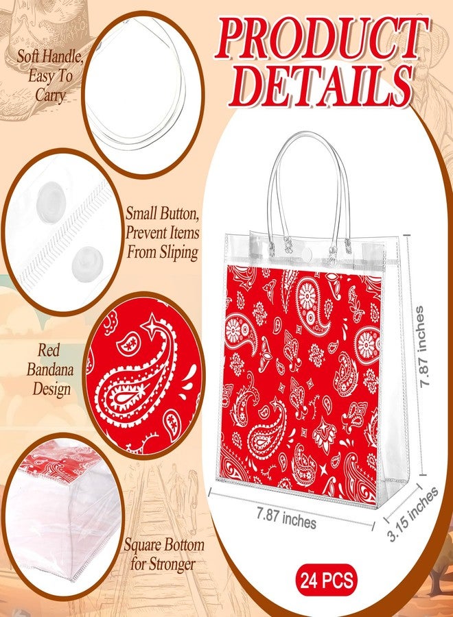 Resholder 24 Pcs Red Bandana Clear Gift Bags with Handles Western Cowboy Theme PVC Snack Treat Goodie Gift Bags for Cowboy Rodeo Homies Birthday Party Western Party Supplies, 8 x 8 x 3.15 Inch - Image 2