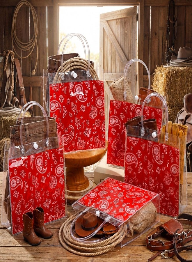 Resholder 24 Pcs Red Bandana Clear Gift Bags with Handles Western Cowboy Theme PVC Snack Treat Goodie Gift Bags for Cowboy Rodeo Homies Birthday Party Western Party Supplies, 8 x 8 x 3.15 Inch - Image 5