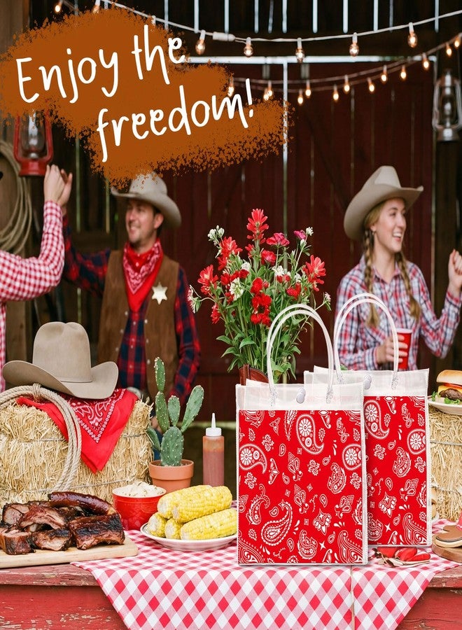 Resholder 24 Pcs Red Bandana Clear Gift Bags with Handles Western Cowboy Theme PVC Snack Treat Goodie Gift Bags for Cowboy Rodeo Homies Birthday Party Western Party Supplies, 8 x 8 x 3.15 Inch - Image 4
