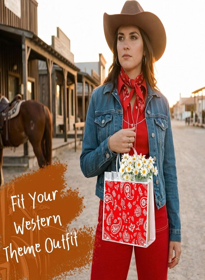 Resholder 24 Pcs Red Bandana Clear Gift Bags with Handles Western Cowboy Theme PVC Snack Treat Goodie Gift Bags for Cowboy Rodeo Homies Birthday Party Western Party Supplies, 8 x 8 x 3.15 Inch - Image 3