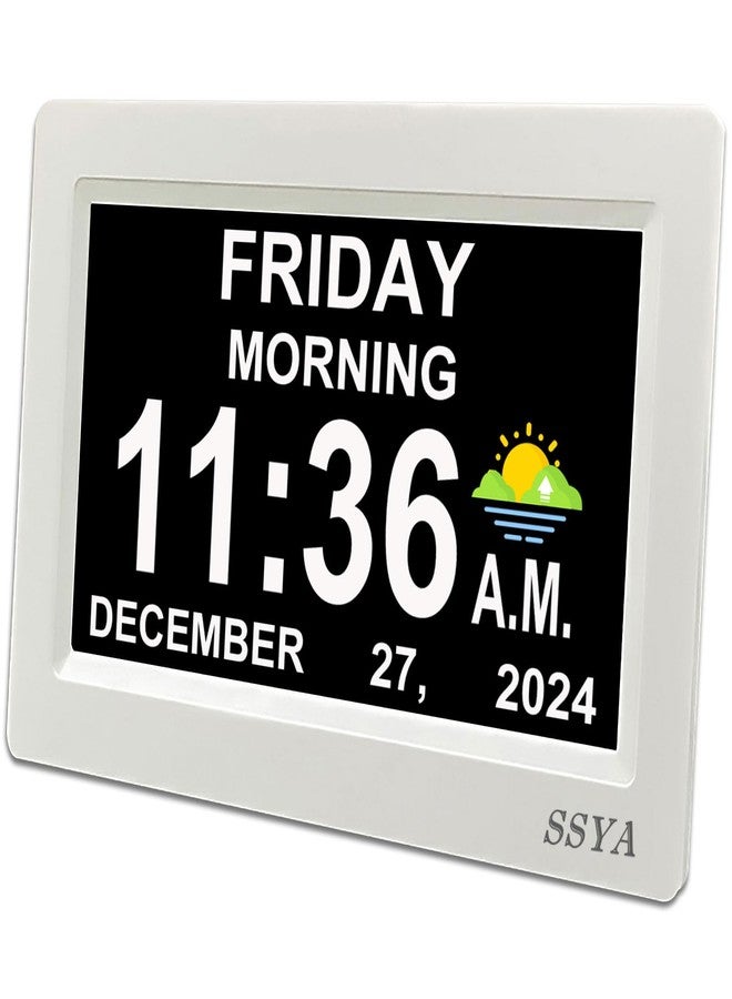 SSYA Digital Calendar Alarm Clock - Dementia Clocks for Seniors, Non-Abbreviated Memory Loss Clock with Date and Time for Elderly (White) - Image 1