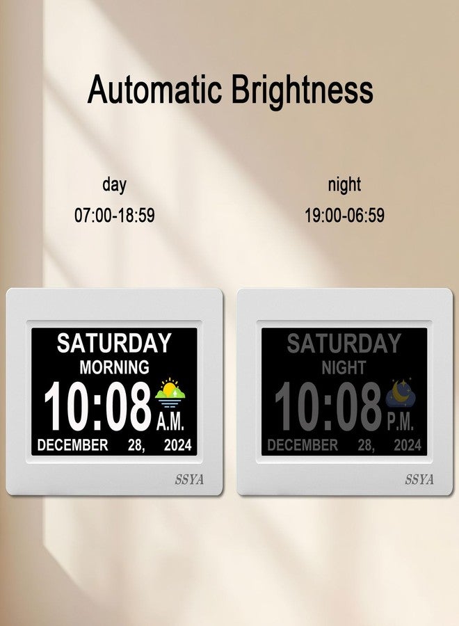 SSYA Digital Calendar Alarm Clock - Dementia Clocks for Seniors, Non-Abbreviated Memory Loss Clock with Date and Time for Elderly (White) - Image 3