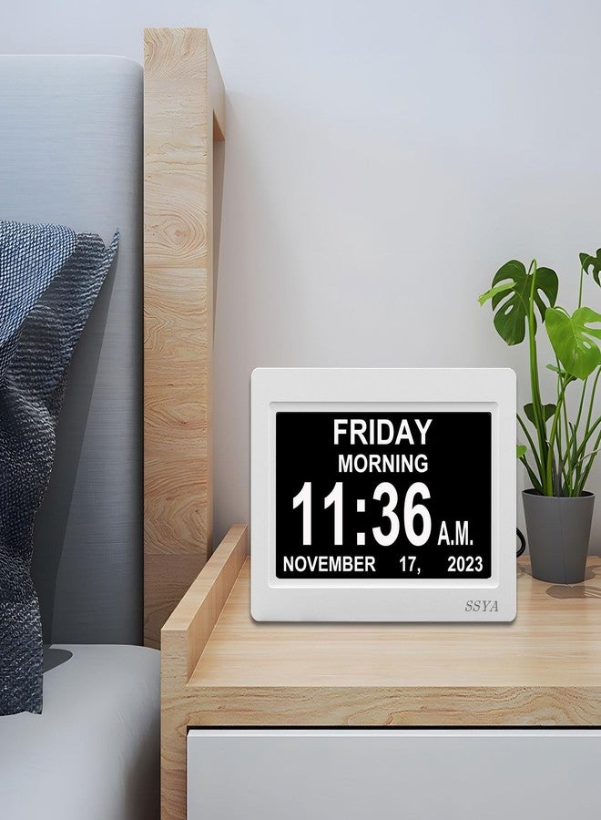 SSYA Digital Calendar Alarm Clock - Dementia Clocks for Seniors, Non-Abbreviated Memory Loss Clock with Date and Time for Elderly (White) - Image 5