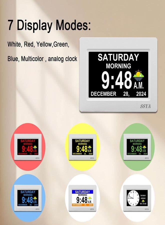 SSYA Digital Calendar Alarm Clock - Dementia Clocks for Seniors, Non-Abbreviated Memory Loss Clock with Date and Time for Elderly (White) - Image 4