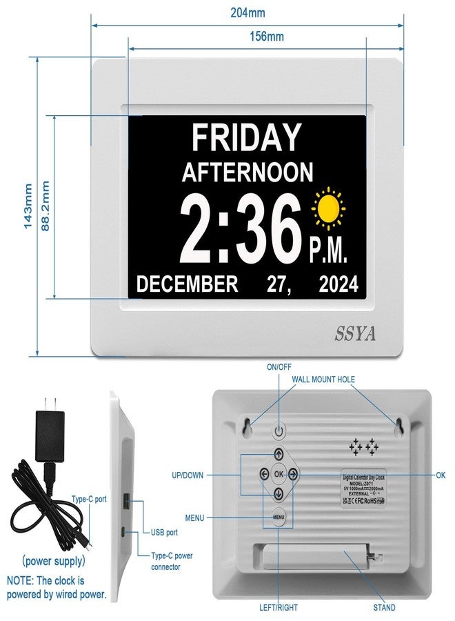 SSYA Digital Calendar Alarm Clock - Dementia Clocks for Seniors, Non-Abbreviated Memory Loss Clock with Date and Time for Elderly (White) - Image 2