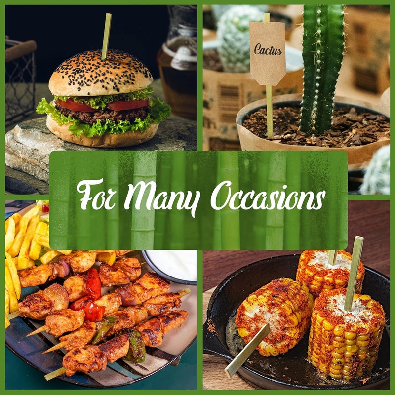 BambooMN Premium Flat Style Bamboo Wood BBQ Kebab Skewers - 5.9 Inch, 100 Pieces - Image 2