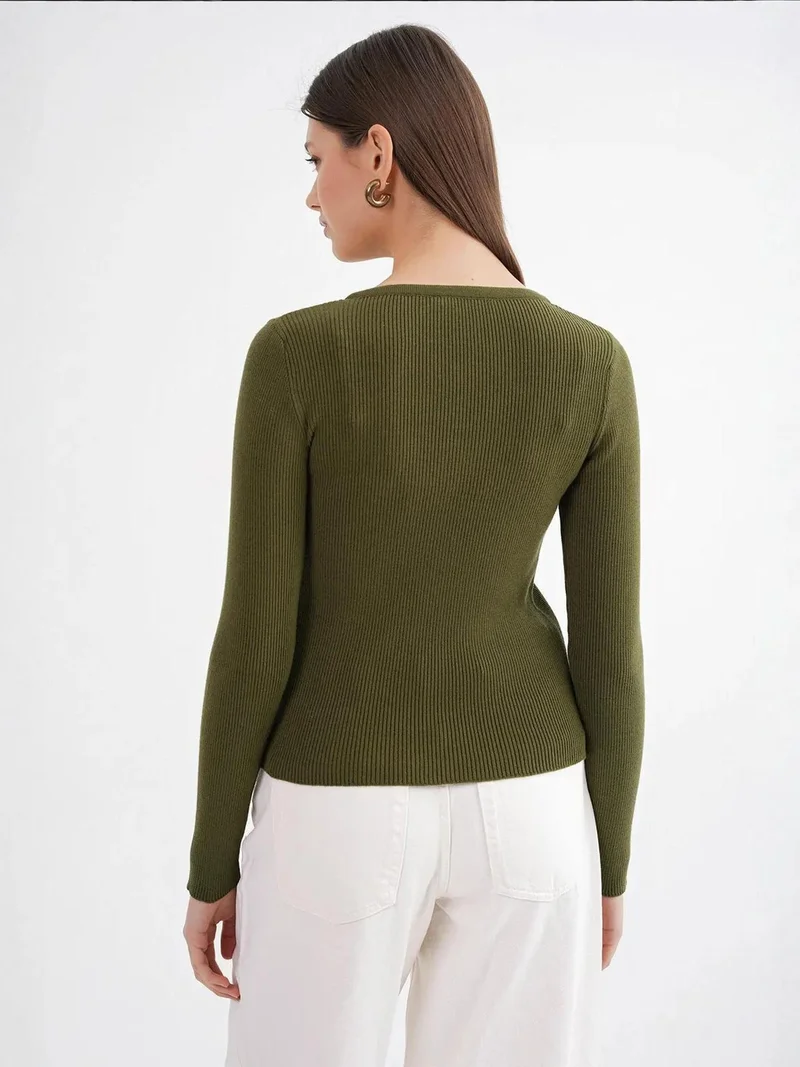 MixRay Mixray Buttoned Slim Fit Ribbed Knit Cardigan