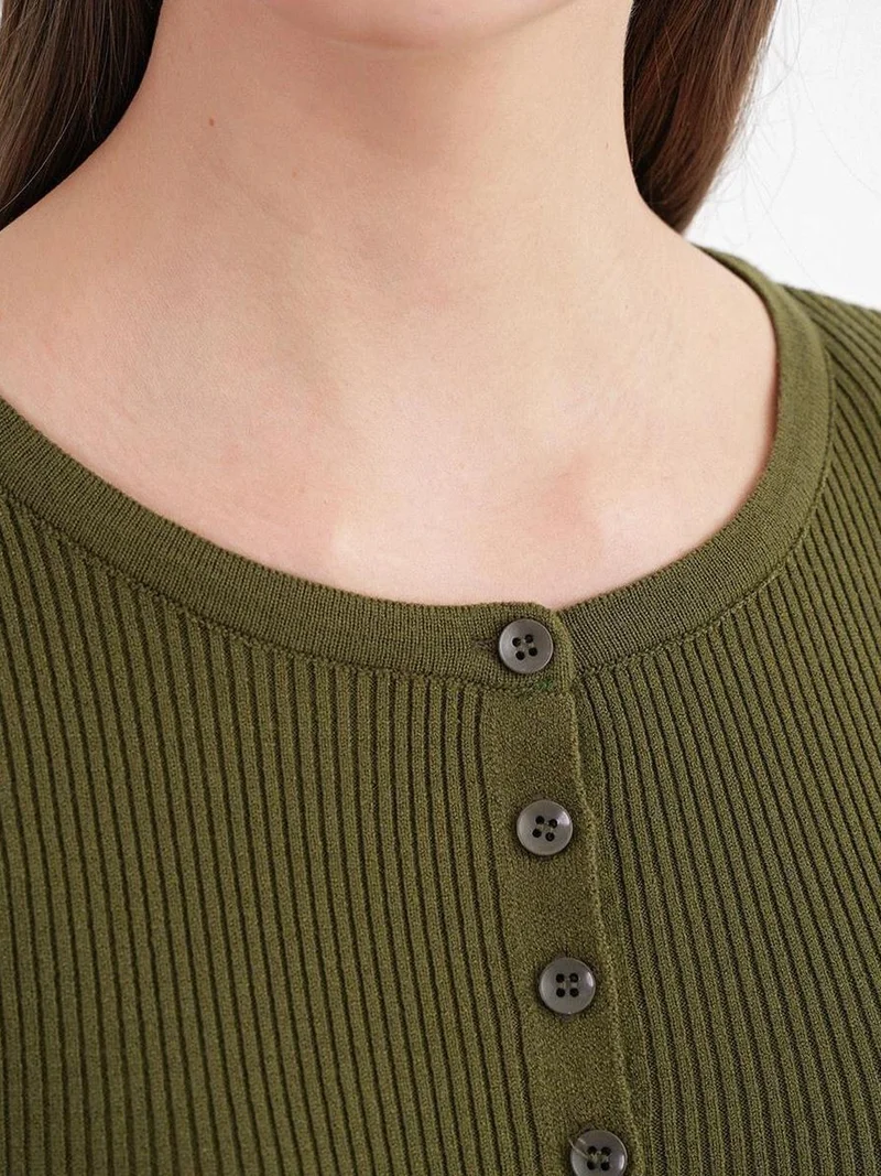 MixRay Mixray Buttoned Slim Fit Ribbed Knit Cardigan