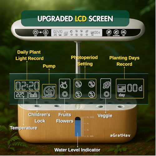 aGratHav Hydroponics Growing System Kit Indoor Herb Garden 14 Pods Upgraded LCD Display LED Grow Light Quiet Smart Water Pump Automatic Timer Hydroponic Planter for Home Kitchen Office White - Image 3