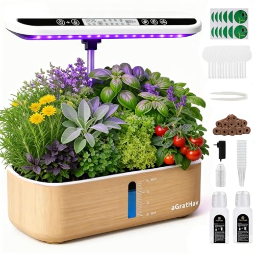 aGratHav Hydroponics Growing System Kit Indoor Herb Garden 14 Pods Upgraded LCD Display LED Grow Light Quiet Smart Water Pump Automatic Timer Hydroponic Planter for Home Kitchen Office White - Image 1