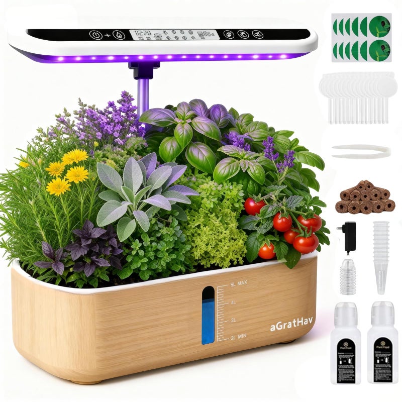 aGratHav Hydroponics Growing System Kit Indoor Herb Garden 14 Pods Upgraded LCD Display LED Grow Light Quiet Smart Water Pump Automatic Timer Hydroponic Planter for Home Kitchen Office White - Image 2