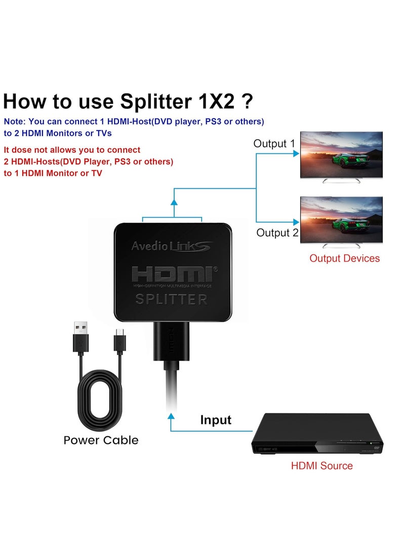 اتش دي ام اي موزع HDMI 1 في 2 مخرج، موزع HDMI لشاشتين مع كابل HDMI بطول 3.9 قدم 【ليس ممتدًا، فقط نسخ/عكس الشاشات】موزع HDMI 1 × 2 من 1 إلى 2 مكبر للصوت لدقة 4K@30HZ Full HD 1080P ثلاثية الأبعاد - Image 5