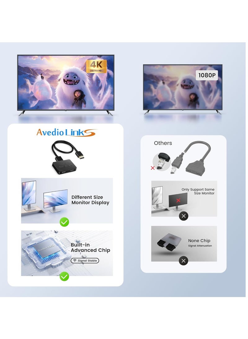 اتش دي ام اي موزع HDMI 1 في 2 مخرج، موزع HDMI لشاشتين مع كابل HDMI بطول 3.9 قدم 【ليس ممتدًا، فقط نسخ/عكس الشاشات】موزع HDMI 1 × 2 من 1 إلى 2 مكبر للصوت لدقة 4K@30HZ Full HD 1080P ثلاثية الأبعاد - Image 3