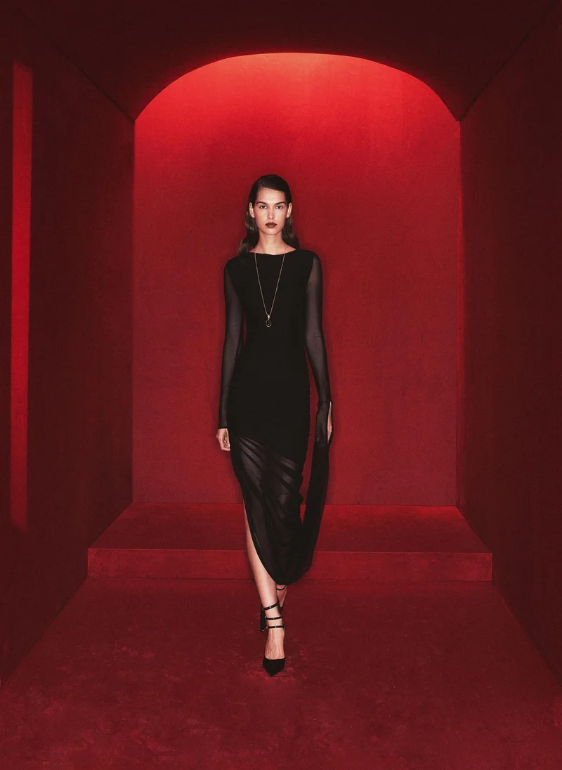 Lichi  Midi mesh dress with train for Women | Best Price UAE