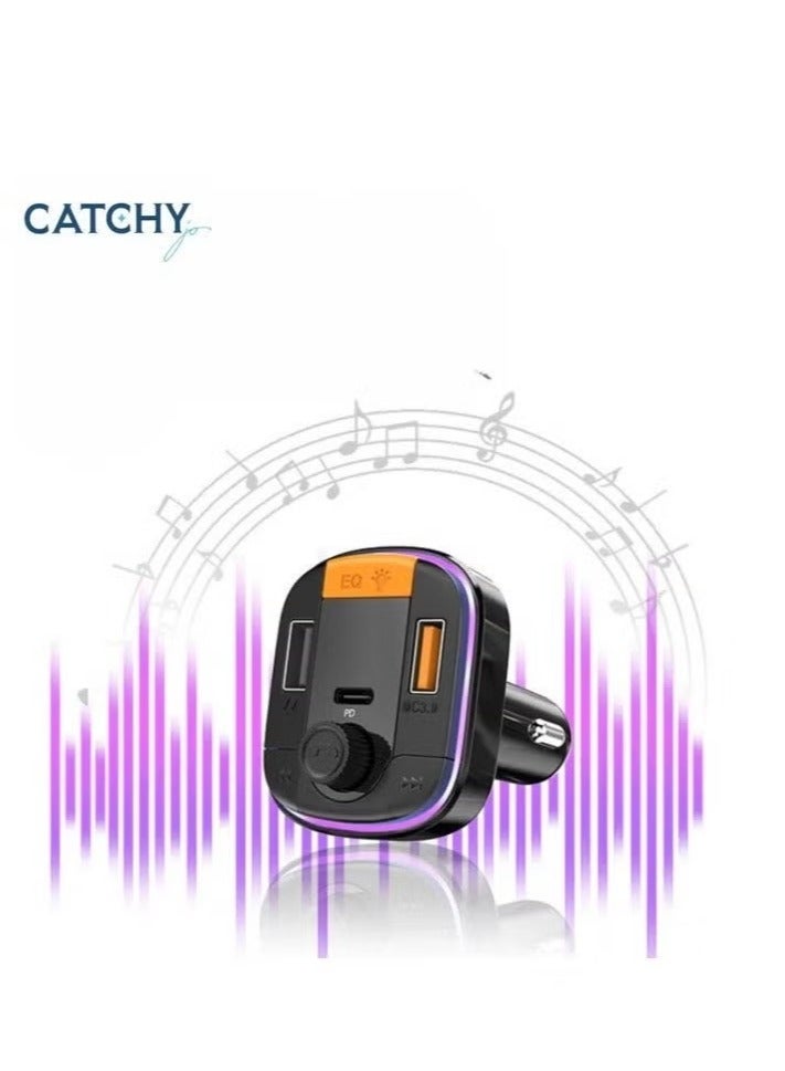CATCHY Y45 Bluetooth V5.0 Car Charger with FM Transmitter – Dual USB Fast Charging Ports, Digital LED Display, HiFi Music Playback, Hands-Free Calling, Voltage Monitoring – Wireless Radio Adapter for iPhone, Samsung, Android, and All Bluetooth Devices - Image 2