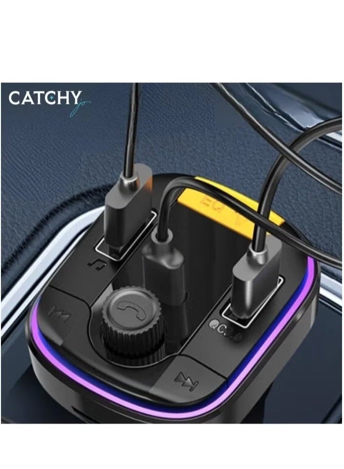 CATCHY Y45 Bluetooth V5.0 Car Charger with FM Transmitter – Dual USB Fast Charging Ports, Digital LED Display, HiFi Music Playback, Hands-Free Calling, Voltage Monitoring – Wireless Radio Adapter for iPhone, Samsung, Android, and All Bluetooth Devices - Image 3