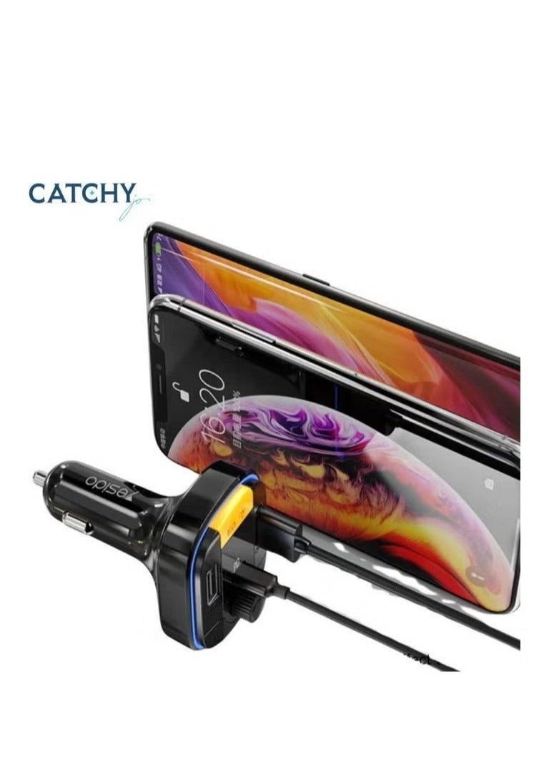 CATCHY Y45 Bluetooth V5.0 Car Charger with FM Transmitter – Dual USB Fast Charging Ports, Digital LED Display, HiFi Music Playback, Hands-Free Calling, Voltage Monitoring – Wireless Radio Adapter for iPhone, Samsung, Android, and All Bluetooth Devices - Image 4