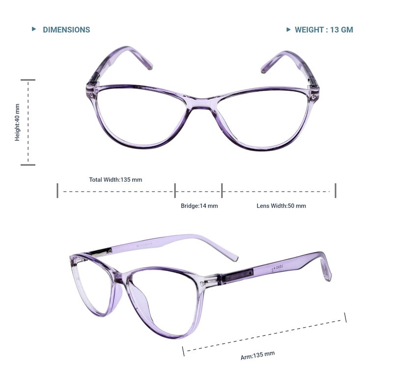 Lens + Lensplus Cateye Shape TR Full Rim Eyeglasses with Lightweight Unisex Eyewear for Men & Women | Stylish Computer & Daily Use Frame - Image 5