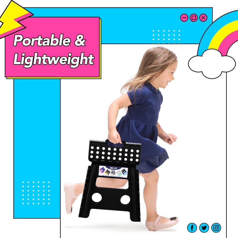 Delxo 13 inch 2 Pack Folding Step Stool, Non-Slip Foldable Stools Up to 300 LBS, Step Stool with Handle, Lightweight Collapsible stools for Kitchen, Bathroom, Bedroom, Garden (Black) - Image 5