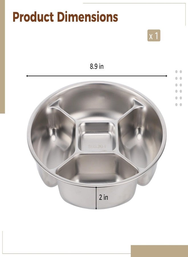 NIMBLOOM 304 Stainless Steel Divided Plate, 8.9 in Five-Compartment Serving Dish, Multipurpose Food Prep Tray, Practical Portion Control Plate, Stackable and Easy to Clean Design - Image 5
