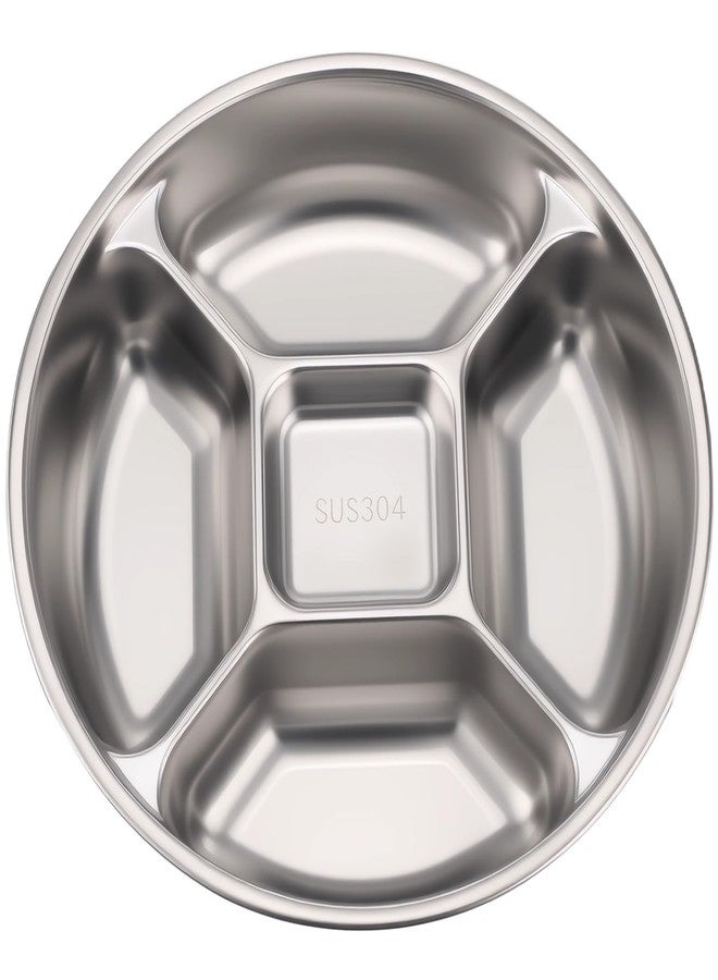 NIMBLOOM 304 Stainless Steel Divided Plate, 8.9 in Five-Compartment Serving Dish, Multipurpose Food Prep Tray, Practical Portion Control Plate, Stackable and Easy to Clean Design - Image 2