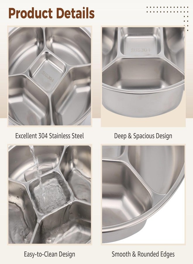 NIMBLOOM 304 Stainless Steel Divided Plate, 8.9 in Five-Compartment Serving Dish, Multipurpose Food Prep Tray, Practical Portion Control Plate, Stackable and Easy to Clean Design - Image 4