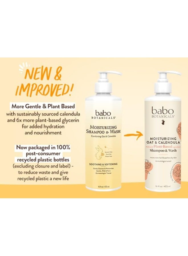 Babo Botanicals Babo Botanicals Moisturizing Plant-Based 2-in-1 Shampoo & Wash - with Organic Calendula & Oat Milk - For Babies, Kids & Adults with Sensitive or Dry Skin & Scalp - Hypoallergenic & Vegan - 16 fl. oz. - Image 2
