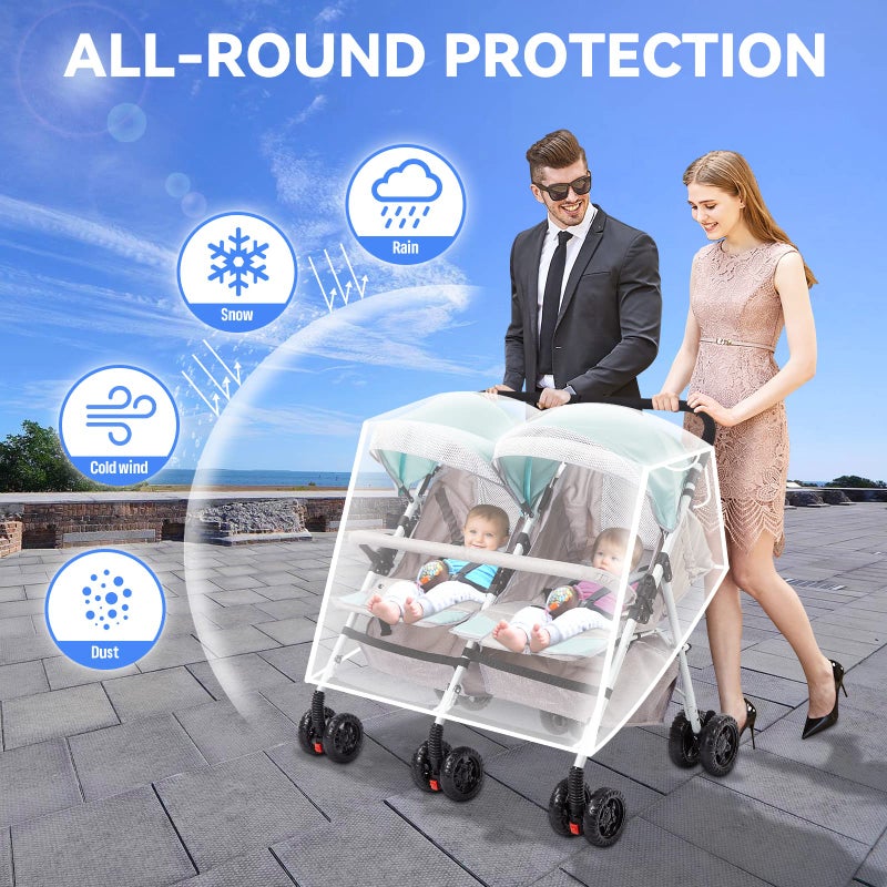PAHTTO Double Stroller Rain Cover, Waterproof Weather Shield for Side by Side Baby Double Stroller, Twins Stroller Cover for Rain/Wind/Snow/Cold/Dust, Baby Outdoor Accessories - Image 2