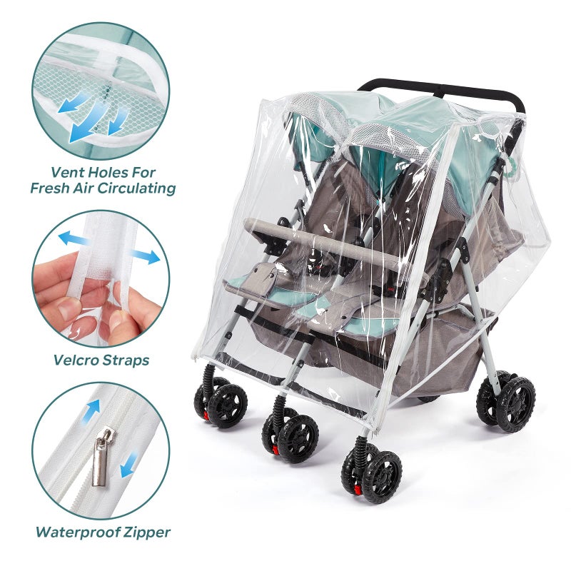 PAHTTO Double Stroller Rain Cover, Waterproof Weather Shield for Side by Side Baby Double Stroller, Twins Stroller Cover for Rain/Wind/Snow/Cold/Dust, Baby Outdoor Accessories - Image 3