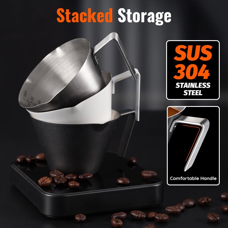 ‎YARRAMATE YARRAMATE 2 Pcs Espresso Cups with Handle, Stainless Steel Espresso Accessories, Double Spout Metal Measuring Cup with Dual Scale, Espresso Shot cup with V-Shaped Mouth, 3.4OZ/100ML(Silver) - Image 5