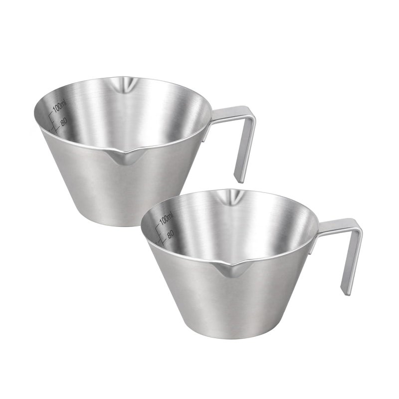 ‎YARRAMATE YARRAMATE 2 Pcs Espresso Cups with Handle, Stainless Steel Espresso Accessories, Double Spout Metal Measuring Cup with Dual Scale, Espresso Shot cup with V-Shaped Mouth, 3.4OZ/100ML(Silver) - Image 1