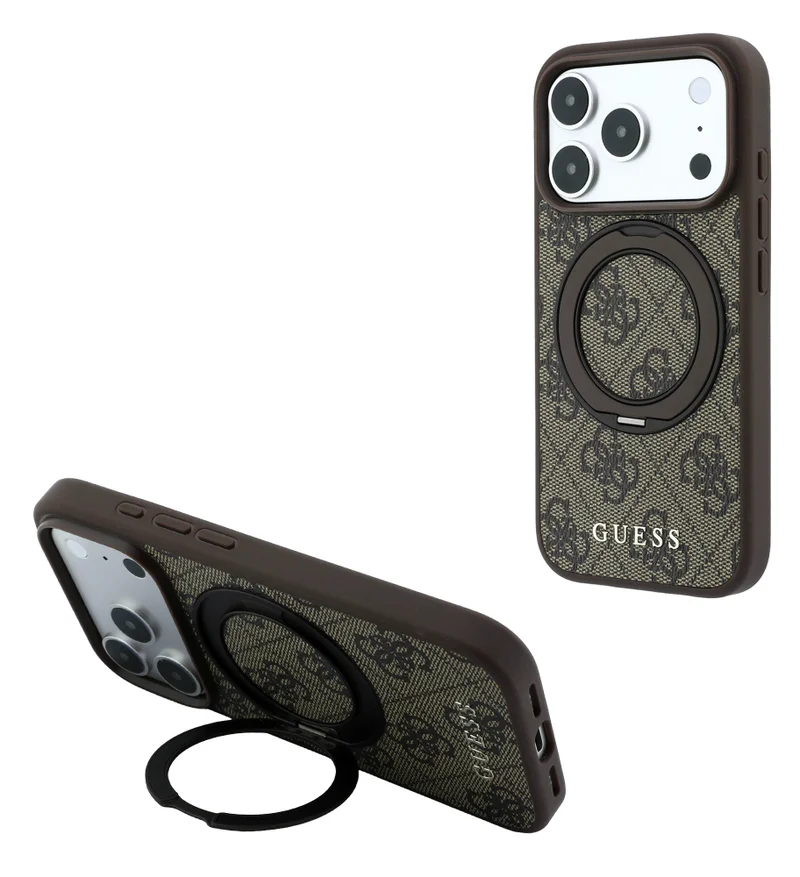 Guess iPhone 18 Pro Max Hard Phone Case with MagSafe Ring Stand and Classic Logo for iPhone , 4G PU Leather Protective Cover