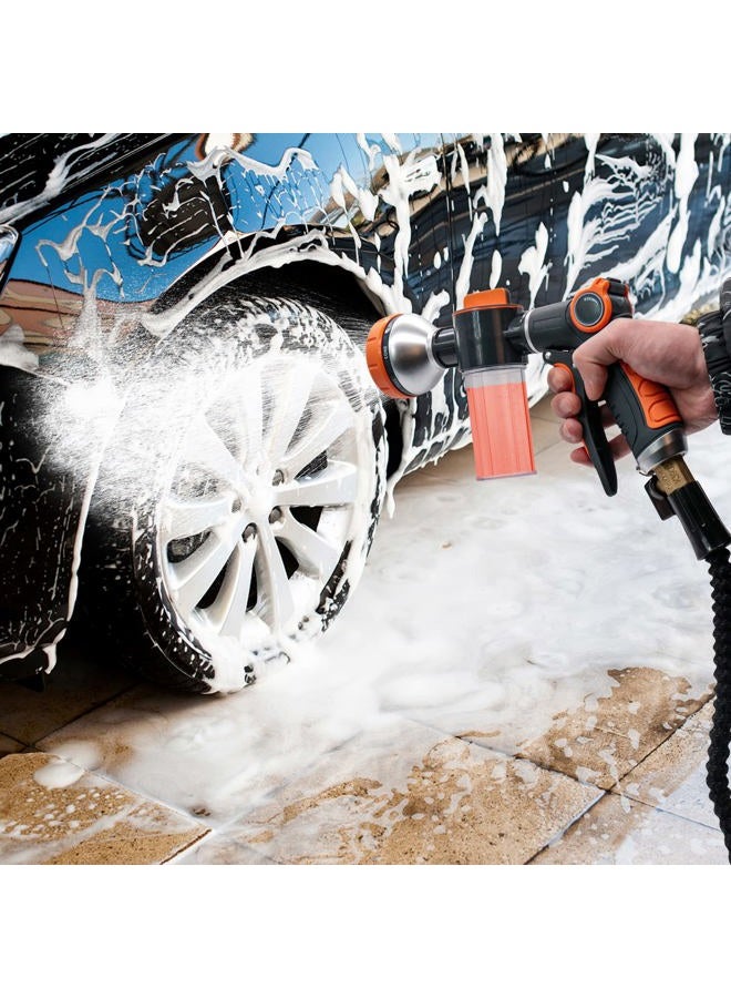 Hongmai Garden Hose Nozzle,8 Patterns Hose Sprayer High Pressure,Heavy Duty Pup Jet Dog Wash,Metal Water Hose Nozzle with Soap Dispenser,Car Wash Foam Gun with A Car Wash Mitt - Image 3