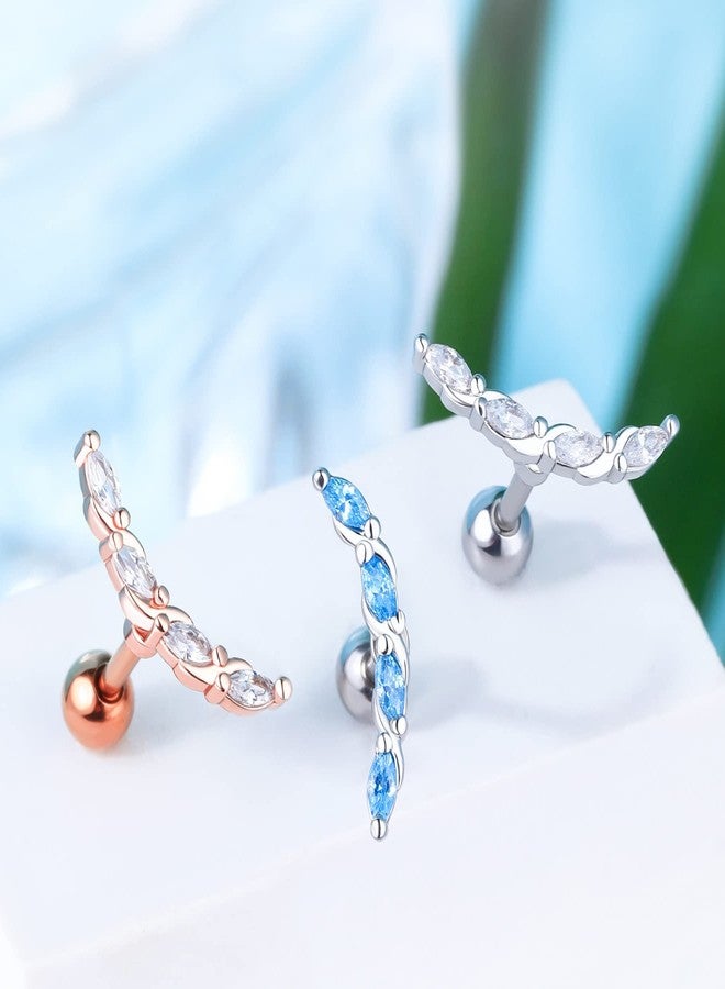 Melighting Helix Earrings 16G Curved Marquise Cartilage Earrings Clear CZ Surgical Steel 316L Tragus Piercing Jewelry Earring Stud Body Piercing Jewelry for Women - Image 4